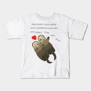 Sea Otters hold hands, love, valentines day Kids T-Shirt